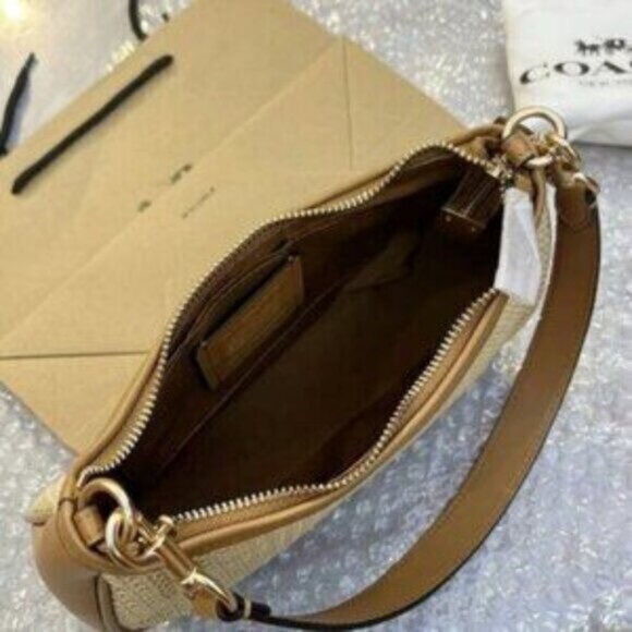 Coach Woven Tan and Brown Shoulder Bag - Picture 3 of 5